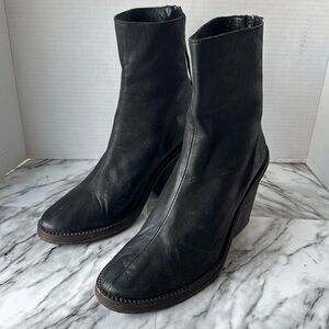 Free People Marquis distressed black leather ankle boot with rear zip block heel